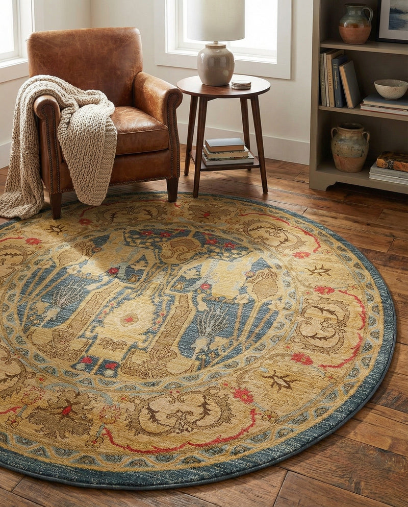Persian Elegance Collection Area Rug -  Khorramabad Round Navy Blue  lifestyle 38