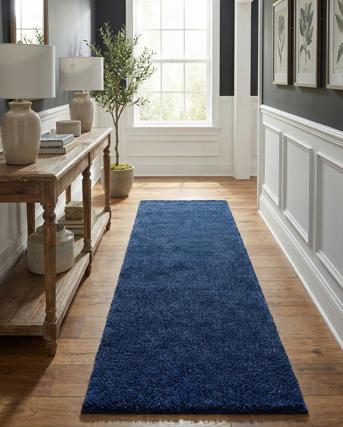 Solid Shag Seaside Collection Area Rug - Azure Cove (Navy Blue) Runner Navy Blue  lifestyle 107
