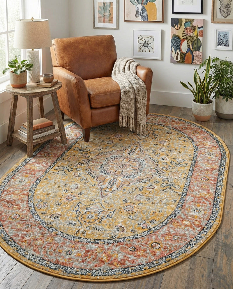 Seville Stripes Collection Area Rug - Cadiz (Yellow) Oval Yellow  lifestyle 70