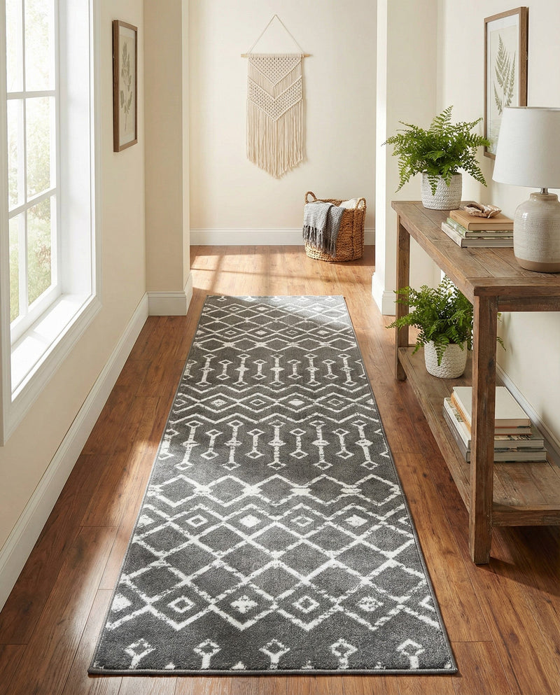 Marrakech Lattice Collection Area Rug - Medina (Gray) Runner Gray  lifestyle 27