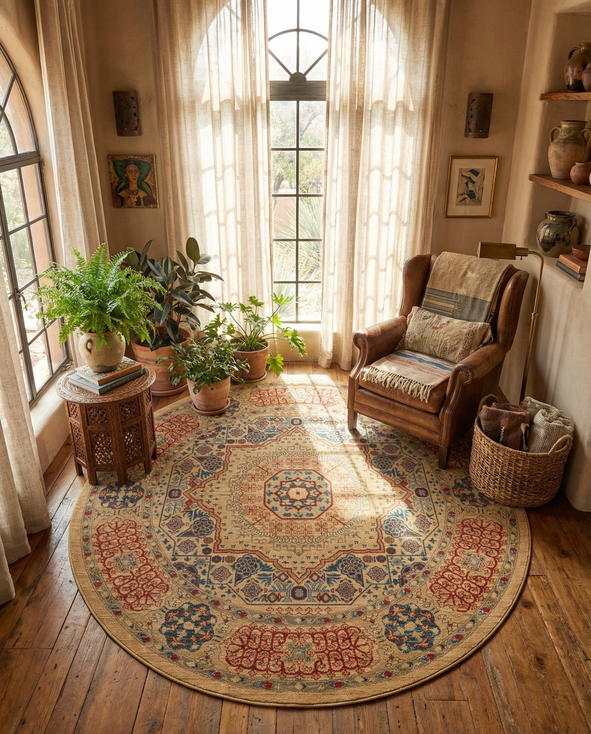 Ottoman Elegance Collection Area Rug -  Ephesus Round Beige  lifestyle 159