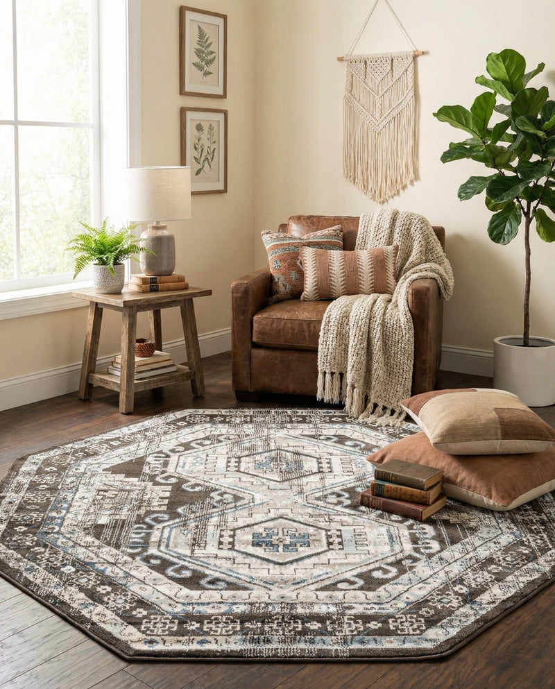 Savannah Elegance Collection Area Rug -  Tybee (Gray) Octagon Gray  lifestyle 78