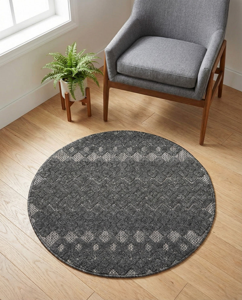 Garden Lattice Charm Collection Area Rug -  Pergola (Charcoal) Round Charcoal  lifestyle 57