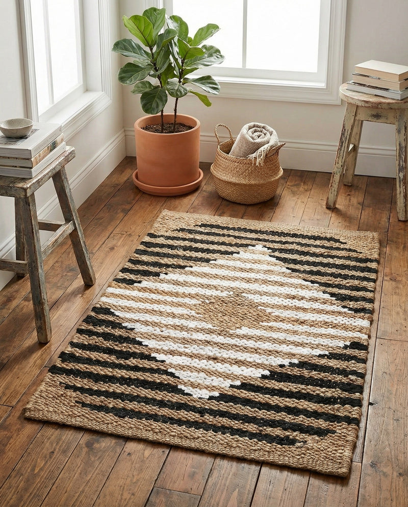 Osian Looms Collection Area Rug - Varanasi Rectangle Natural Black  lifestyle 7