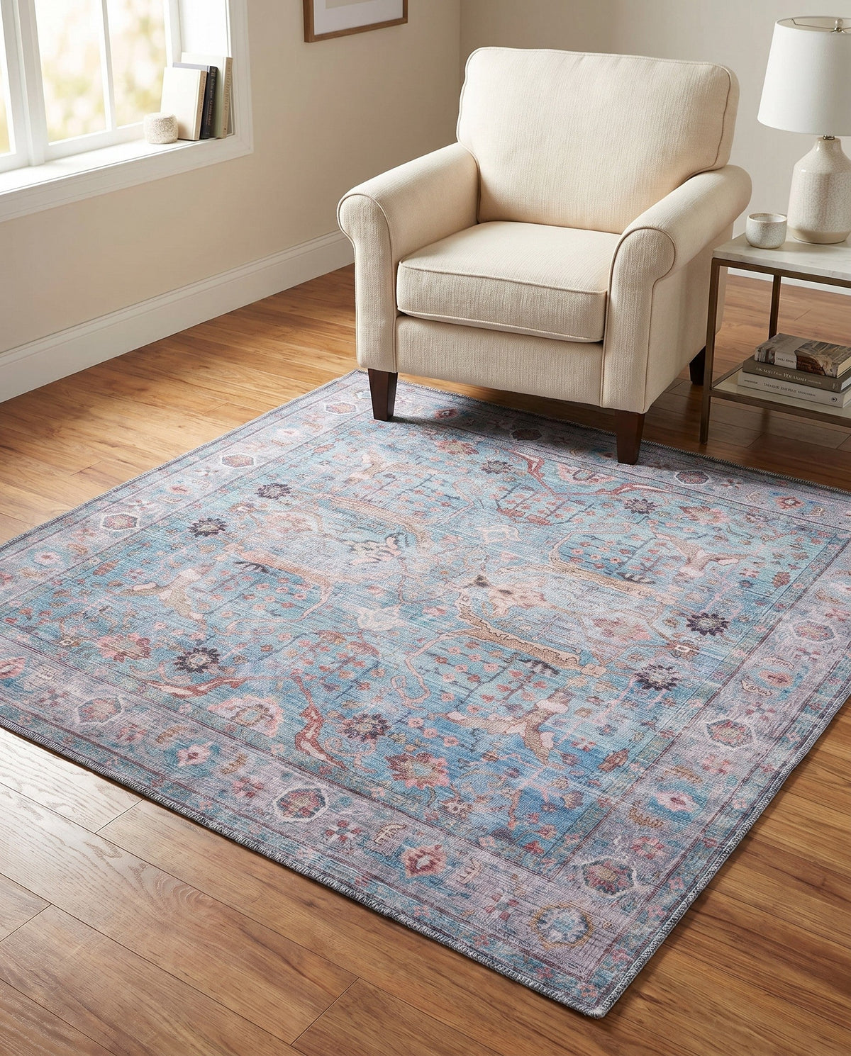 Zahara Oasis Collection Area Rug -  Marrakech Square Blue  lifestyle 96