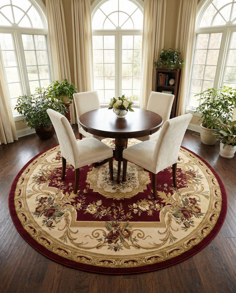 Versailles Elegance Collection Area Rug -  Louveciennes (Red) Round Red  lifestyle 37