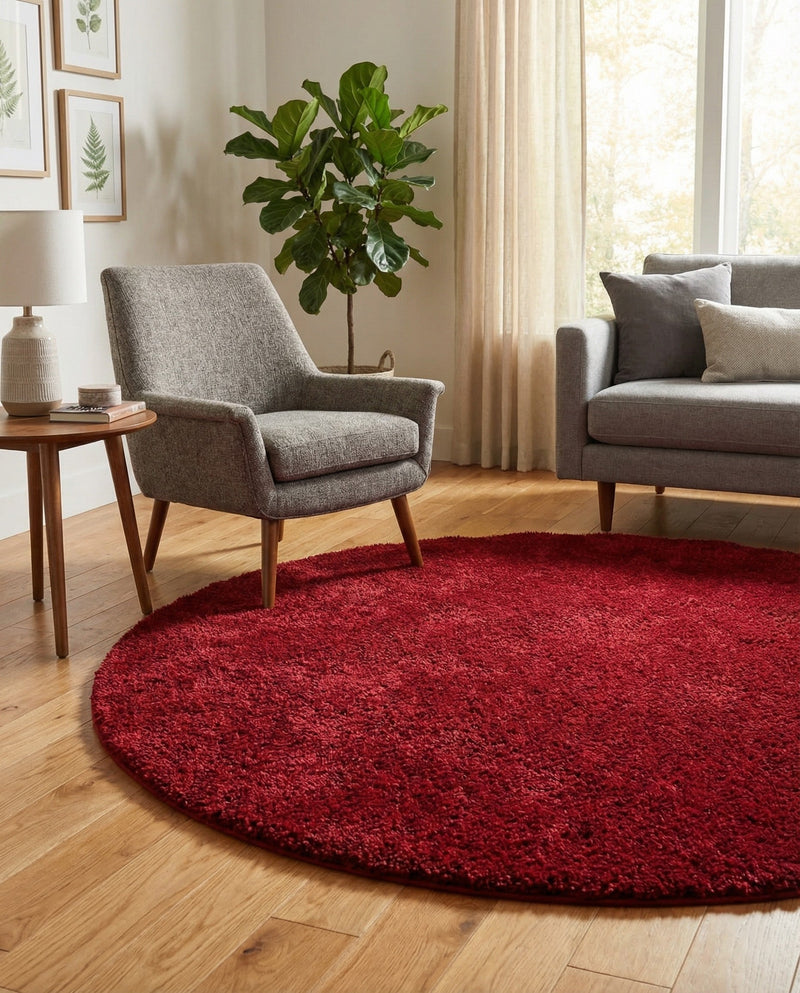 Solid Shag Seaside Collection Area Rug - Azure Cove (Red) Round Red  lifestyle 37