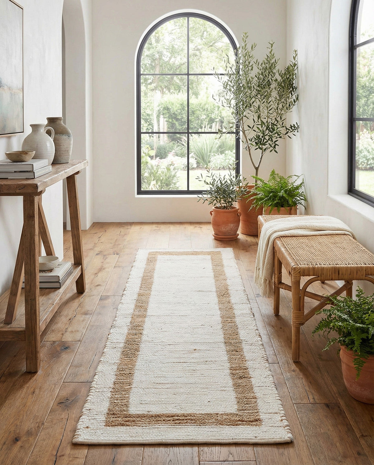 Osian Looms Collection Area Rug - Durham Runner White and Natural  lifestyle 166