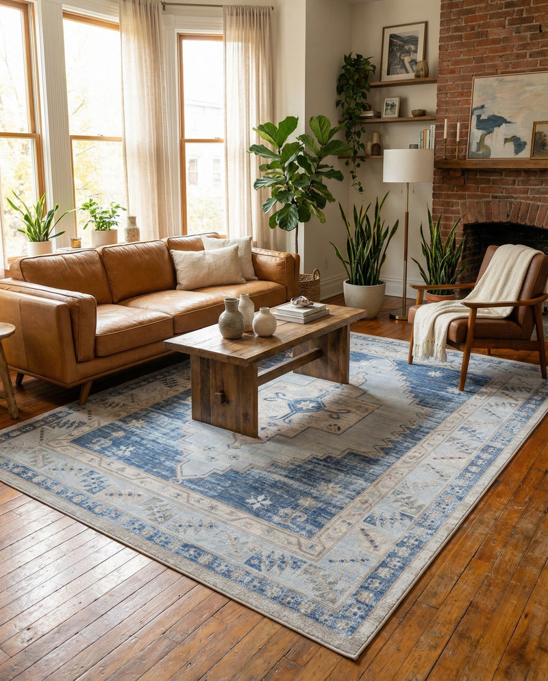Savannah Series Collection Area Rug -  Augusta (Sky blue) Rectangle Sky blue  lifestyle 28