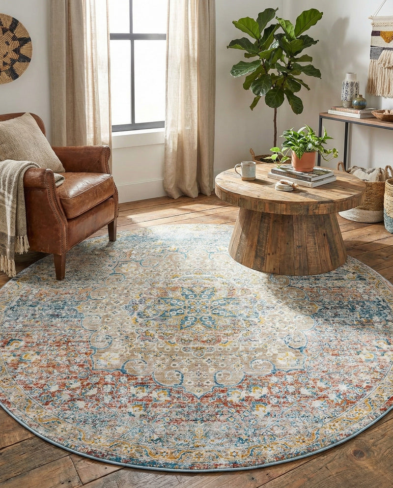 Coastal Haven Collection Area Rug - Seabreeze (Multi) Round Multi  lifestyle 63