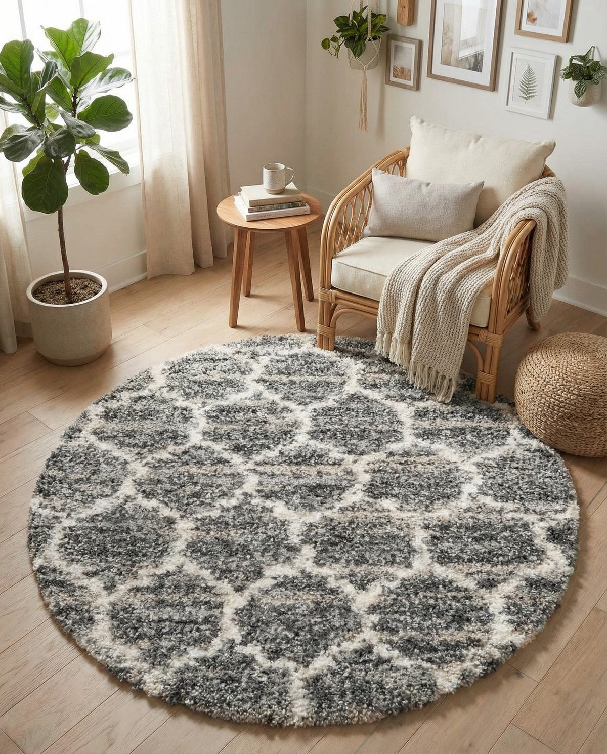Cozy Cove Shag Collection Area Rug - Marina Round Gray  lifestyle 181