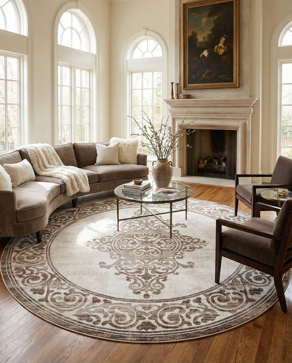 Sanctuary Retreat Collection Area Rug - Haven Round Chocolate Brown  lifestyle 179