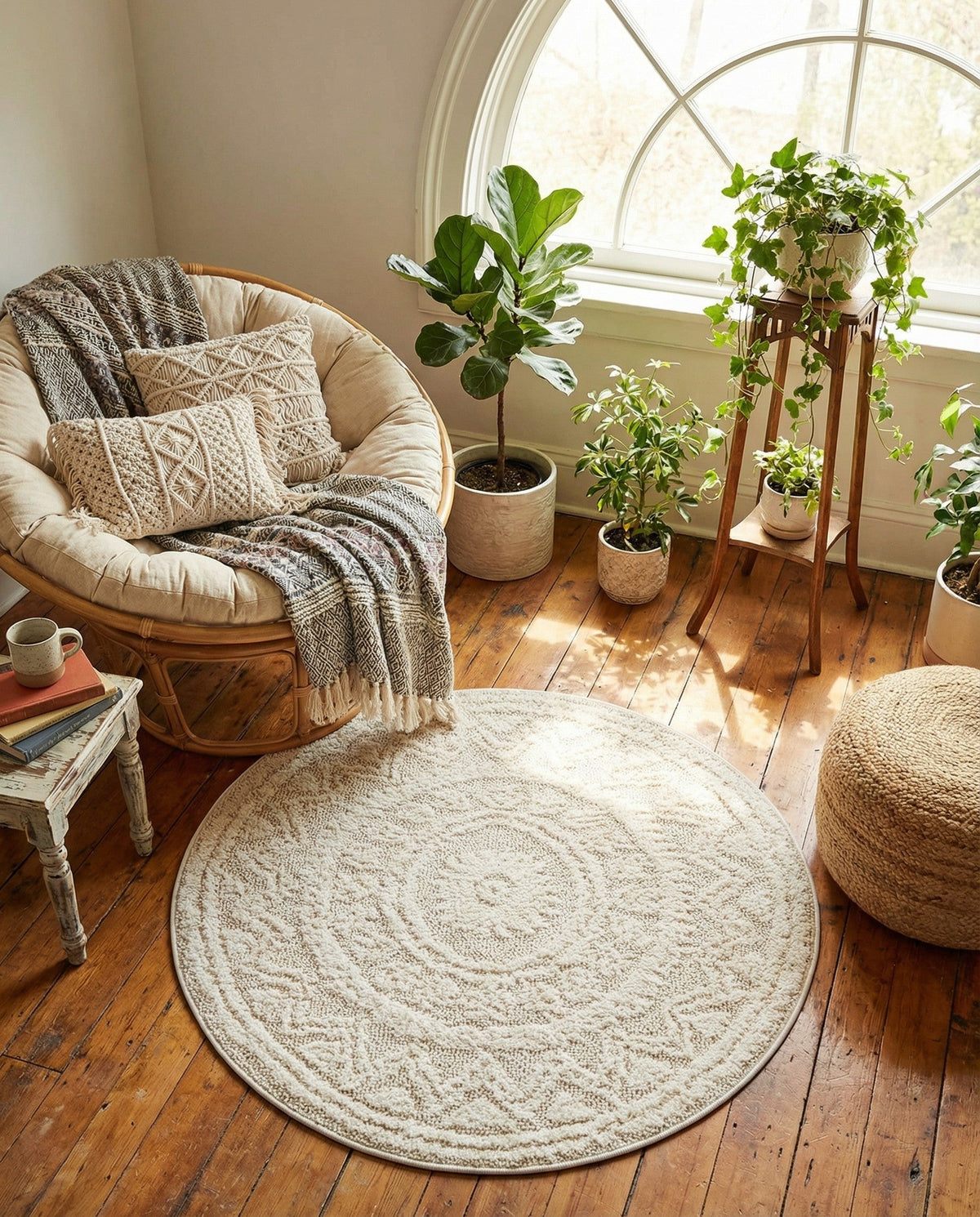 Sahara Chic Collection Area Rug -  Tangier Round Ivory  lifestyle 109