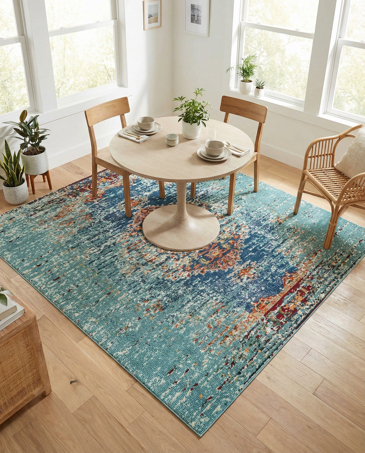 Venetian Tapestry Collection Area Rug -  Giudecca Square Turquoise  lifestyle 85