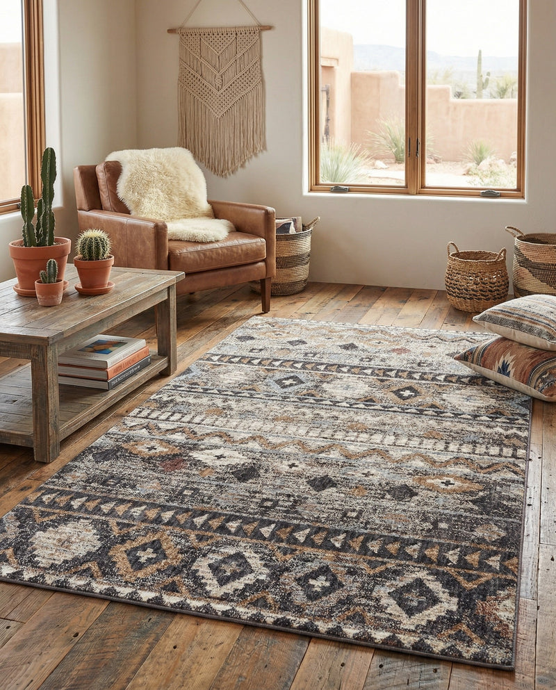 Desert Modern Eco Rug Series Collection Area Rug -  Sonora Rectangle Khaki Gray  lifestyle 8