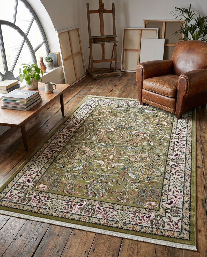 Persian Elegance Collection Area Rug -  Kerman (Green) Rectangle Green  lifestyle 5