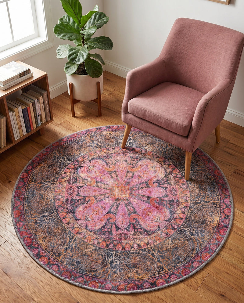 Maranta Collection Area Rug - Paramaribo Round Pink  lifestyle 50