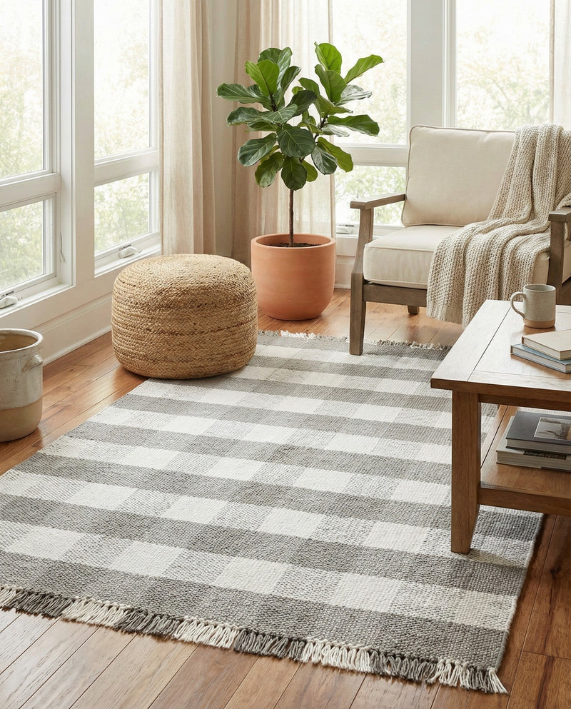 Sustainable Grid Indoor-Outdoor Oasis Collection Area Rug - Savannah Rectangle Gray  lifestyle 29