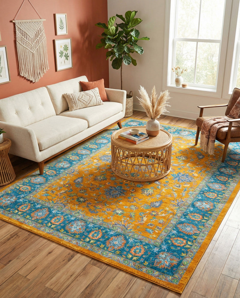 Casablanca Tapestry Collection Area Rug -  Marrakech (Sunshine Yellow) Rectangle Sunshine Yellow  lifestyle 5