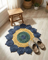 Woven Seaside Jute Collection Area Rug - Coastalhaven (Navy Blue Yellow Green) Round Navy Blue Yellow Green  lifestyle 33
