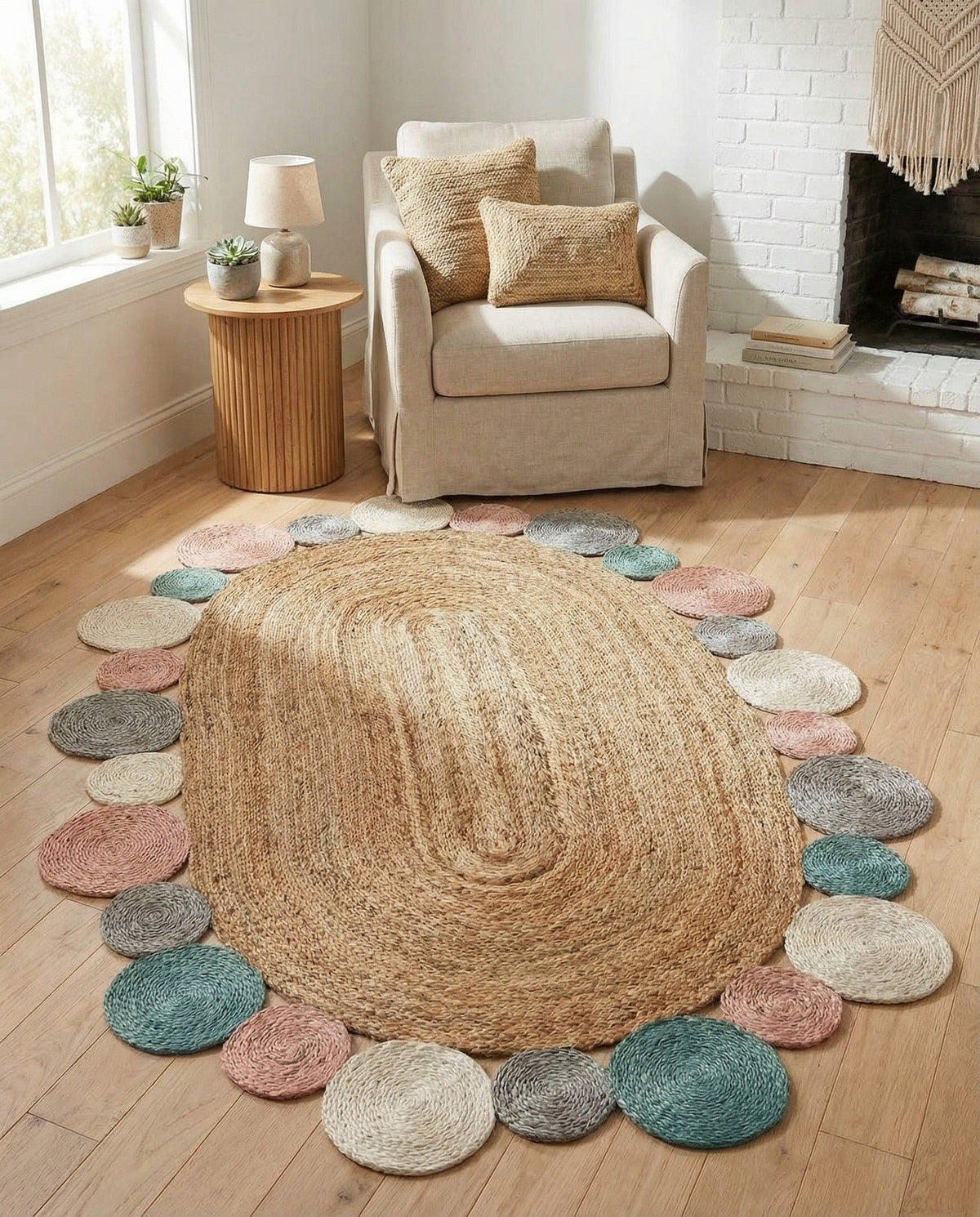 Woven Seaside Jute Collection Area Rug - Sienna Oval Multi  lifestyle 64