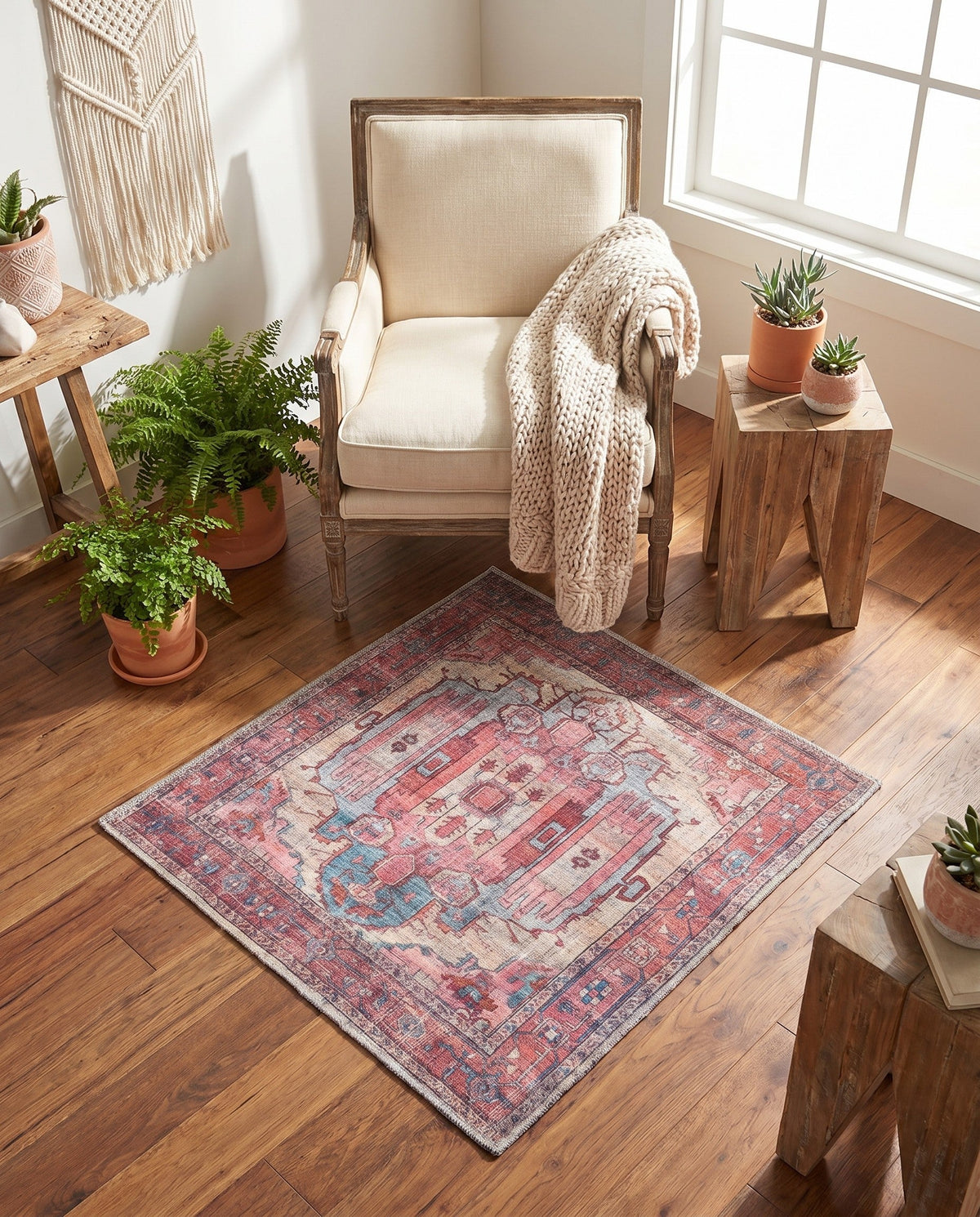 Zahara Oasis Collection Area Rug - Sahara Square Beige  lifestyle 163