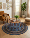 Samarkand Elegance Collection Area Rug -  Margilan (Blue) Round Blue  lifestyle 66