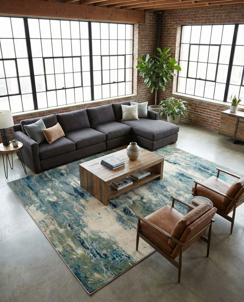 Chromatic Oasis Collection Area Rug -  Serene Rectangle Light Blue  lifestyle 35