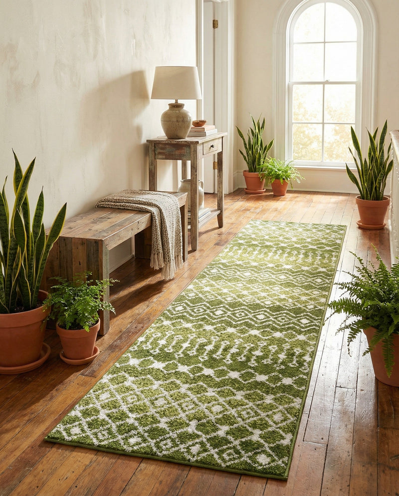 Mediterranean Lattice Collection Area Rug - Santorini (Green) Runner Green  lifestyle 38