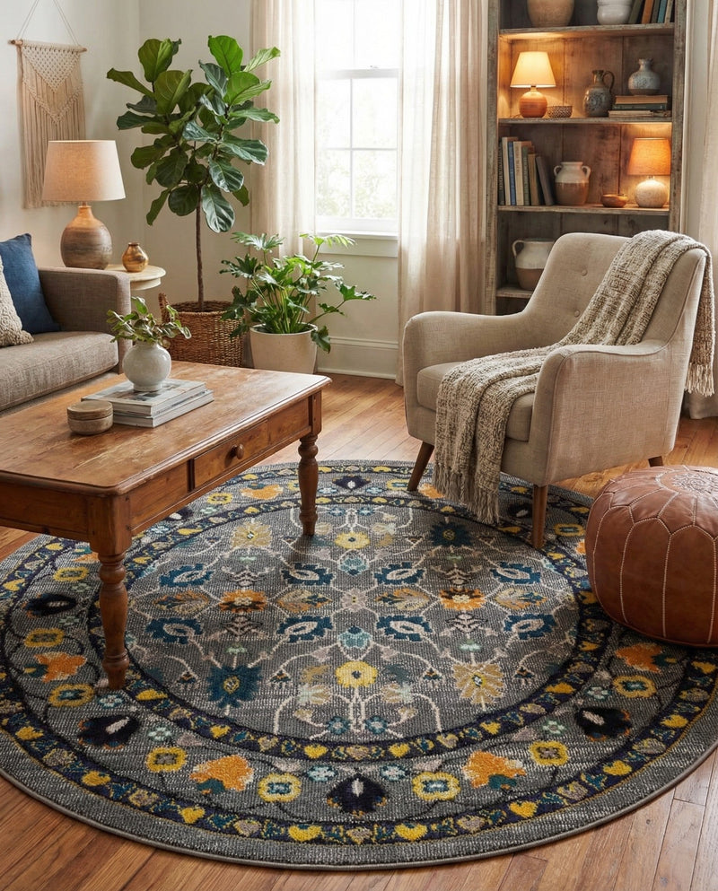 Chateau Elegance Collection Area Rug -  Luxembourg Round Gray  lifestyle 68
