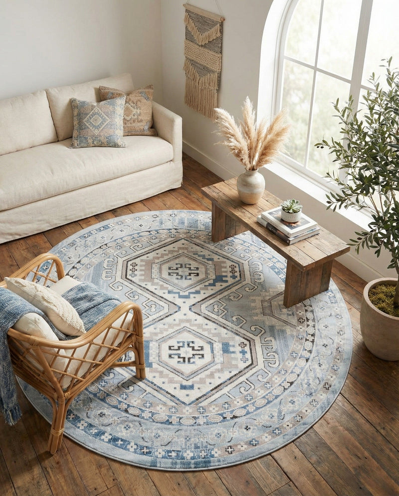 Savannah Elegance Collection Area Rug -  Tybee (Aqua Blue) Round Aqua Blue  lifestyle 69