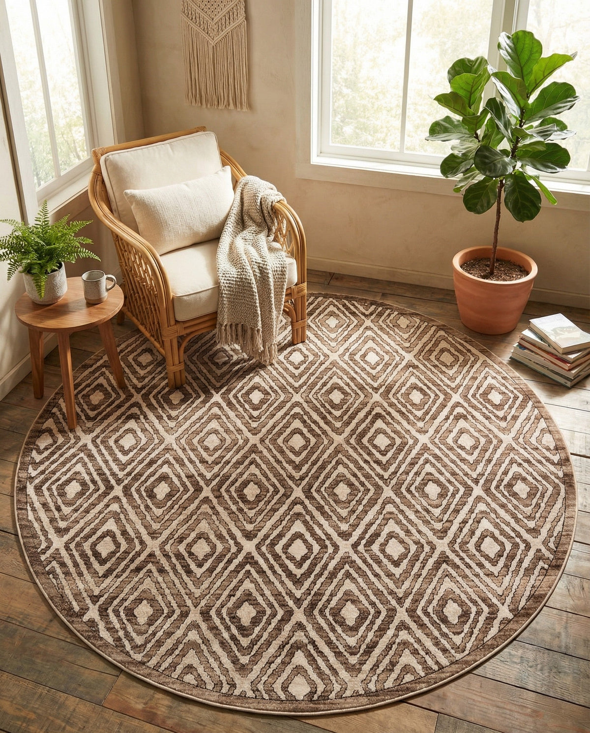 Sanctuary Retreat Collection Area Rug -  Oasis Round Chocolate Brown  lifestyle 164
