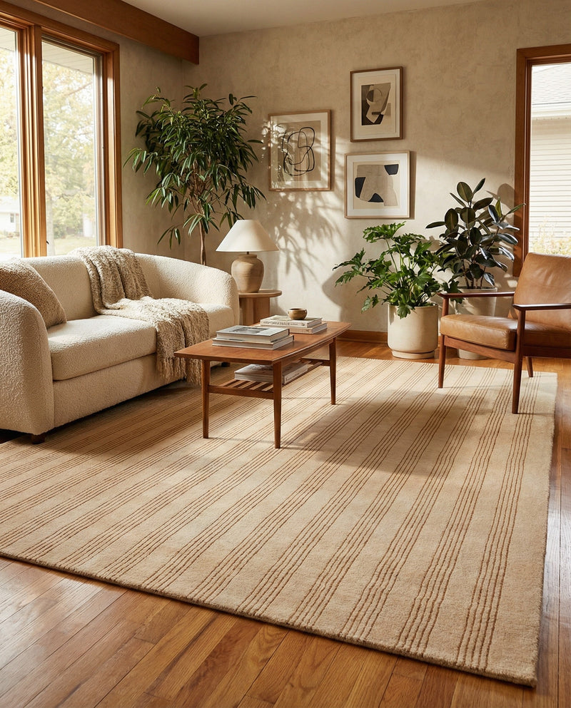 Hampton Stripes Wool Collection Area Rug - Montauk Rectangle Beige  lifestyle 58
