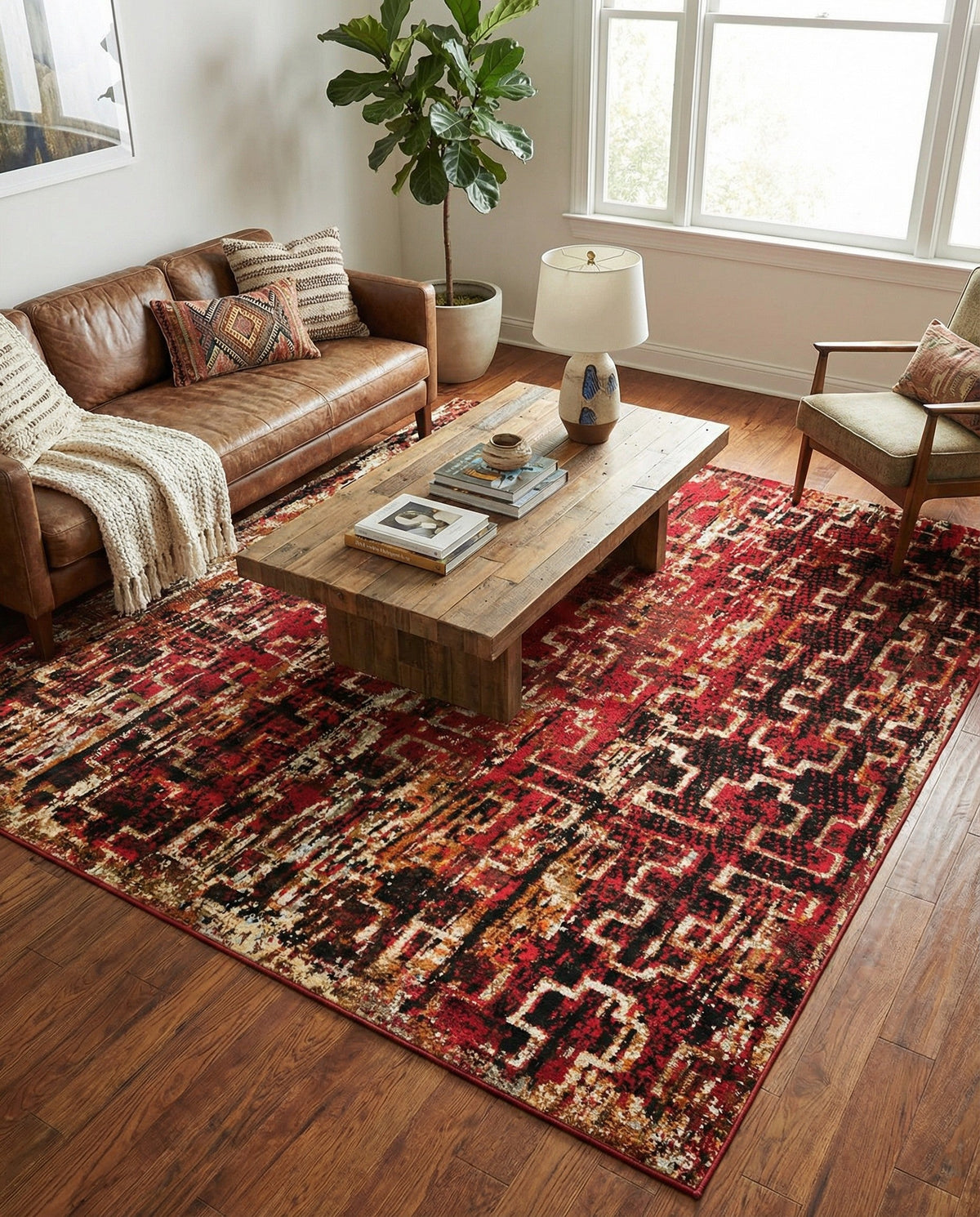 Neptune Elegance Collection Area Rug -  Proteus Square Burgundy  lifestyle 54