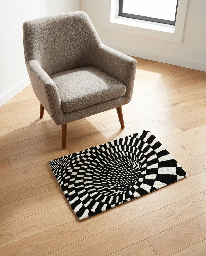 Cyclone Wool Collection Area Rug - Tornado Rectangle Black and White  lifestyle 10