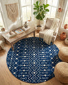Mediterranean Lattice Collection Area Rug - Santorini (Navy Blue) Round Navy Blue  lifestyle 77