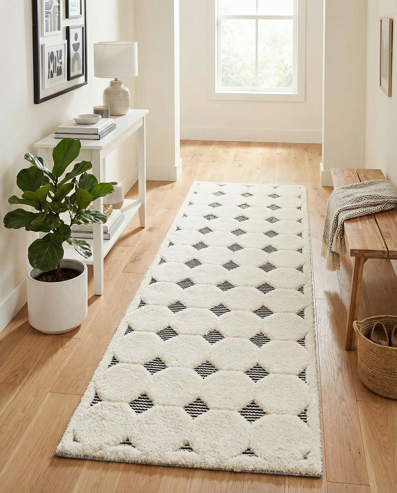 Monochrome Collection Area Rug -  Quartz Runner Black and White  lifestyle 57