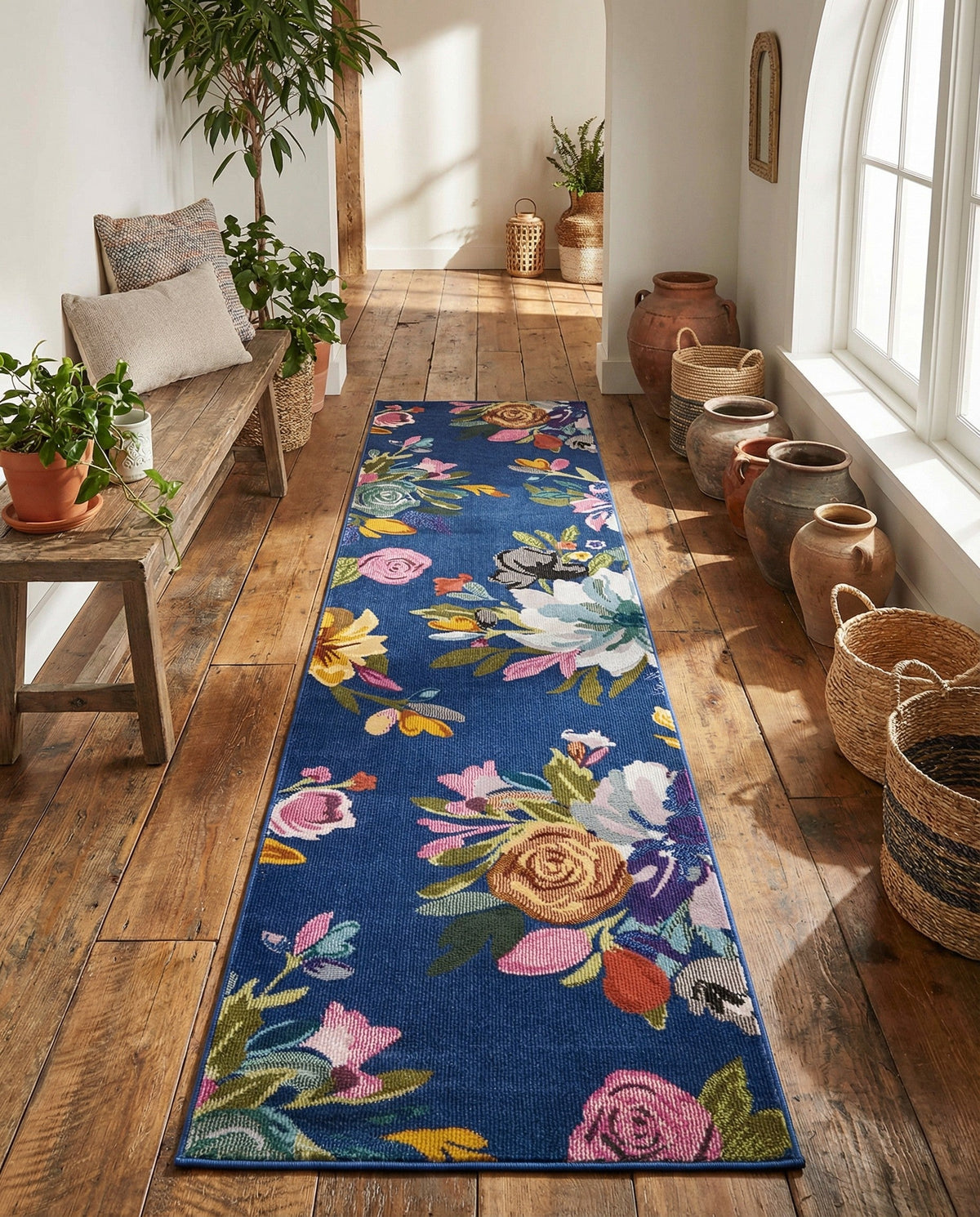 Meadow Breeze Collection Area Rug - Wildflower Runner Blue  lifestyle 74