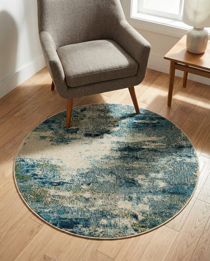 Chromatic Oasis Collection Area Rug -  Serene Round Light Blue  lifestyle 45