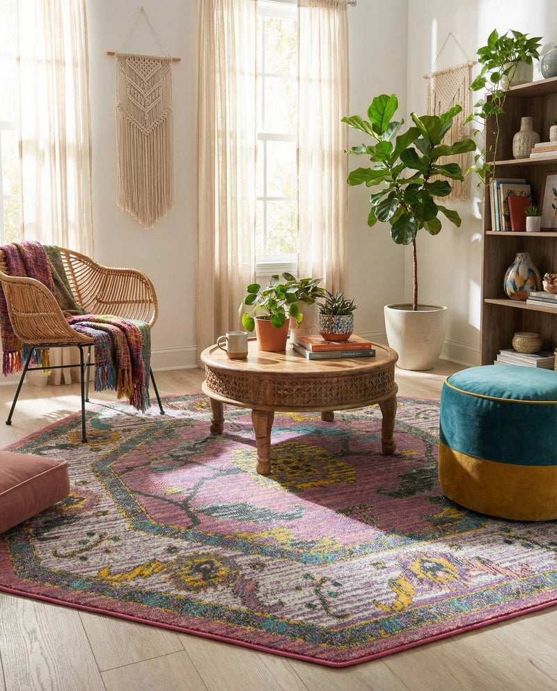 Arcadia Rugs Collection Area Rug - Eden (Pink) Octagon Pink  lifestyle 52