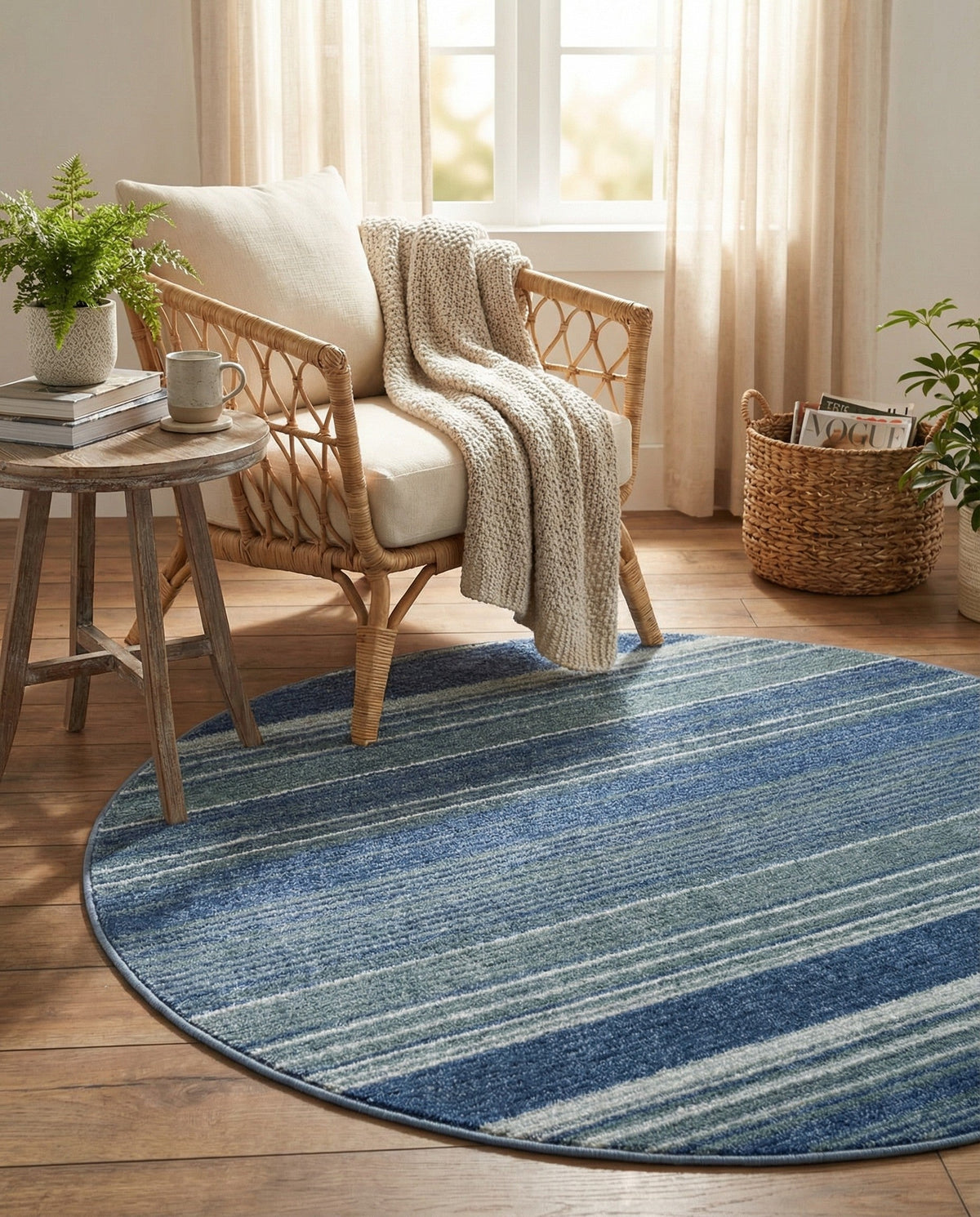 Jewel Oasis Collection Area Rug - Sapphire (Blue) Round Blue  lifestyle 91