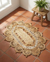 Woven Seaside Jute Collection Area Rug - Coastalhaven (Natural and White) Oval Natural and White  lifestyle 23