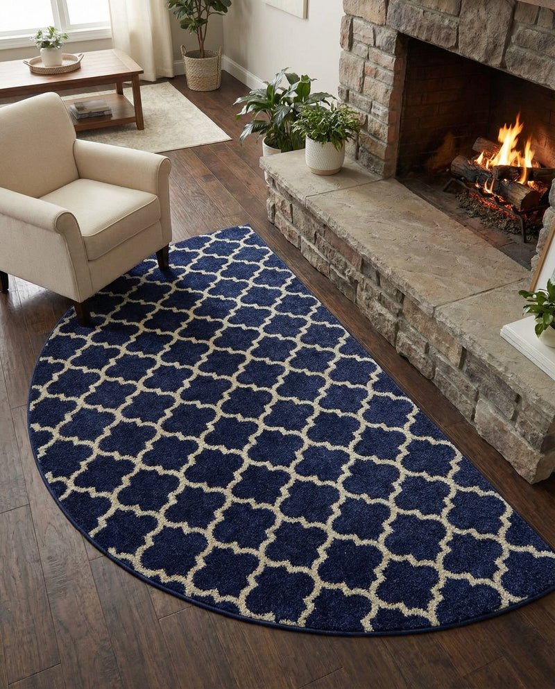 Lattice Gardens Collection Area Rug -  Bloomfield (Dark Blue) Hearth Dark Blue  lifestyle 84