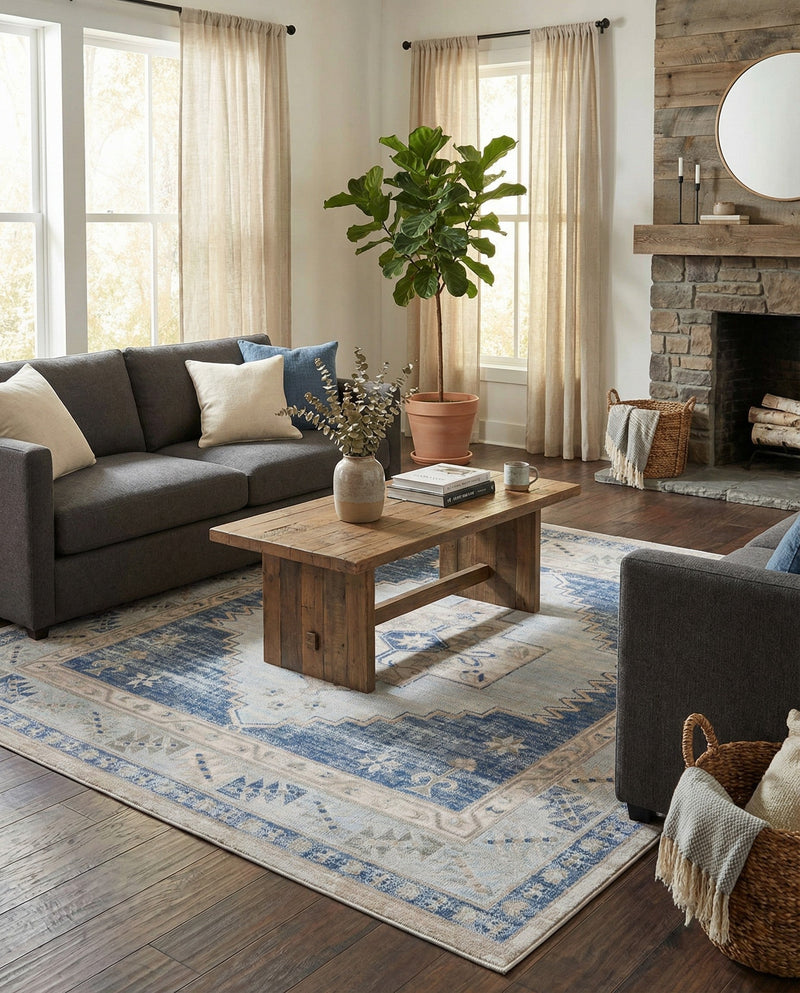Savannah Series Collection Area Rug -  Augusta (Sky blue) Square Sky blue  lifestyle 36
