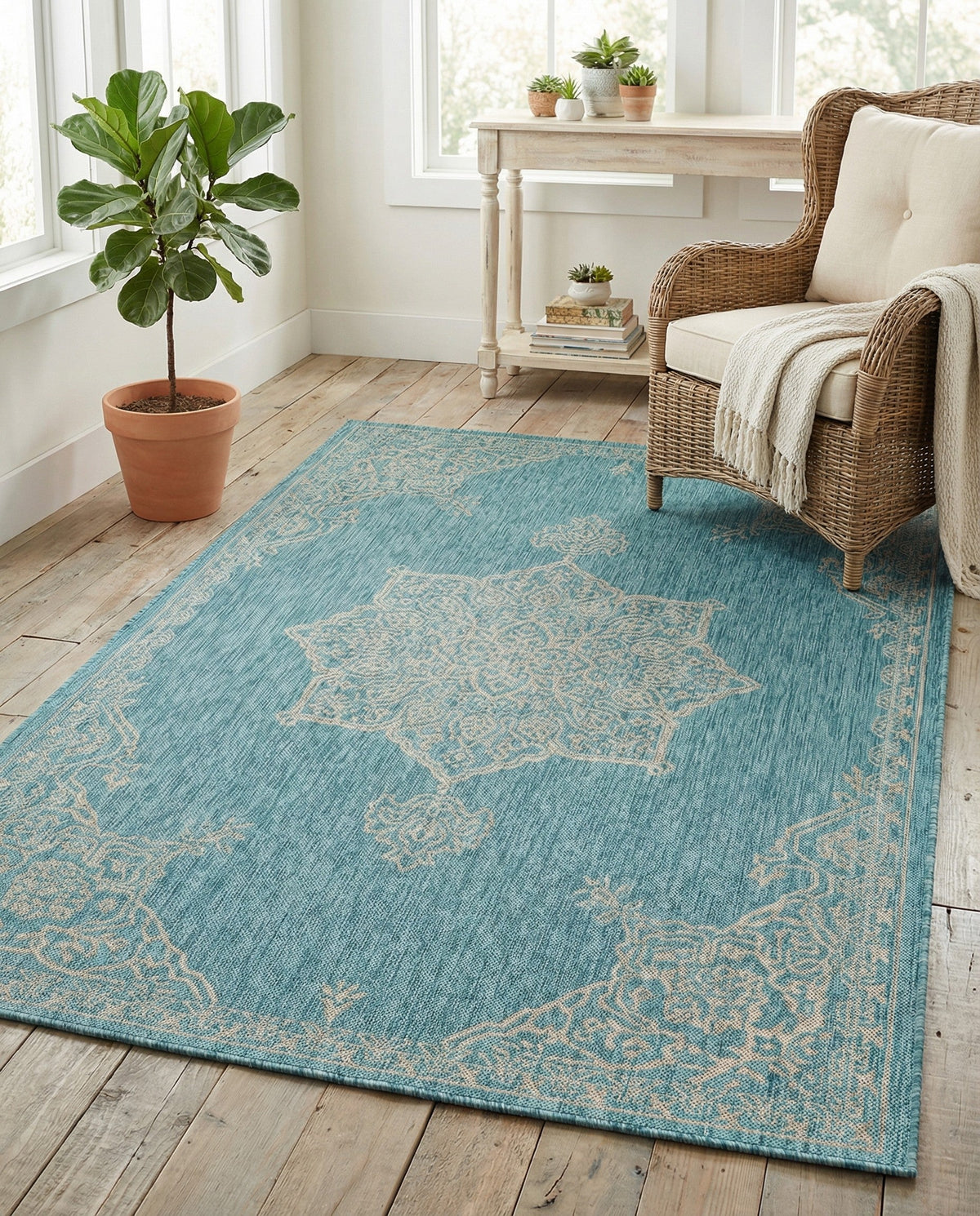 Patio Heritage Collection Area Rug -  Charleston (Light Aqua) Rectangle Light Aqua  lifestyle 5