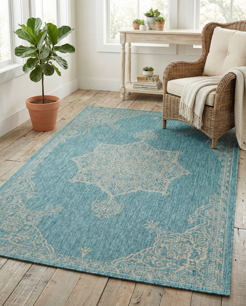 Patio Heritage Collection Area Rug -  Charleston (Light Aqua) Rectangle Light Aqua  lifestyle 5