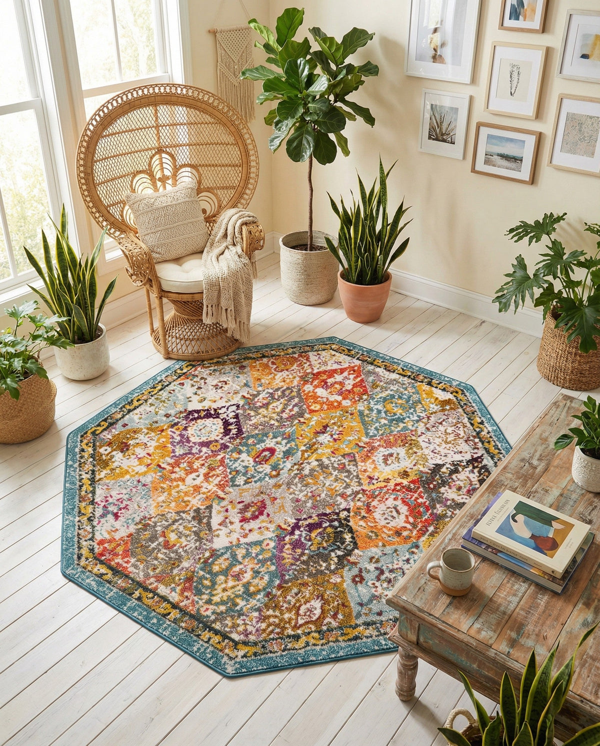 Brighton Terrace Collection Area Rug -  Rottingdean (Multi) Octagon Multi  lifestyle 95