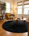 Plush Oasis Collection Area Rug - Serenity (Jet Black) Round Jet Black  lifestyle 79