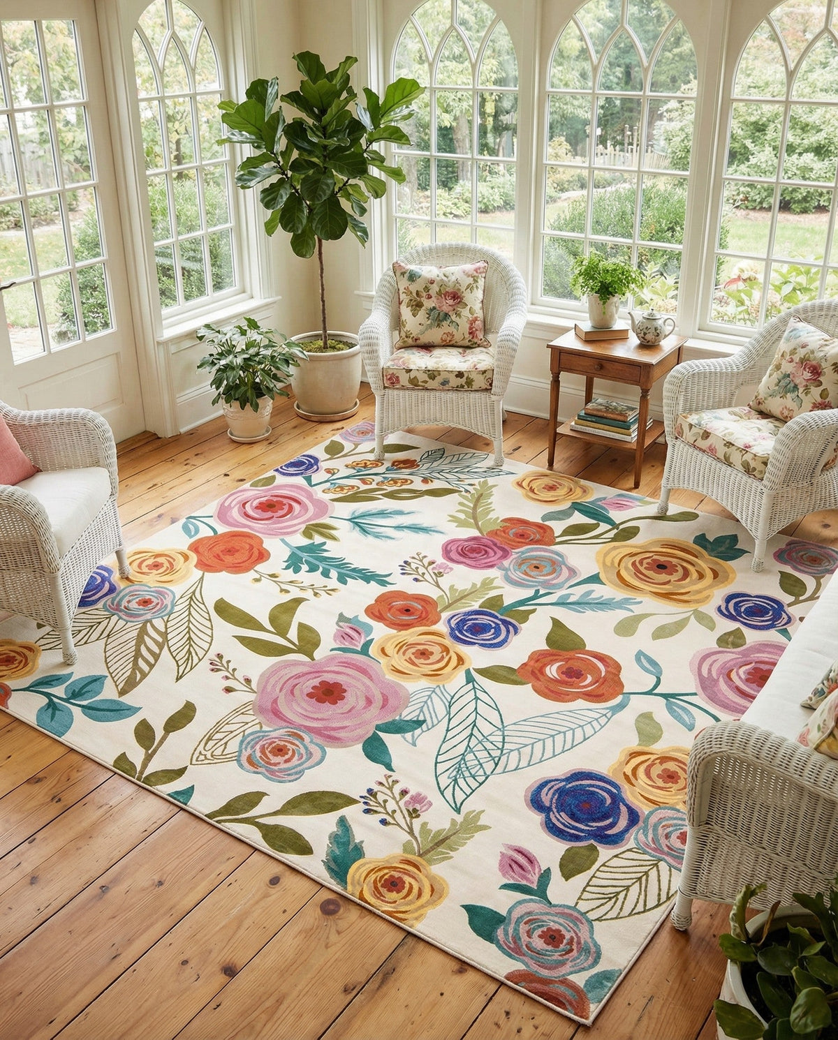 Meadow Breeze Collection Area Rug -  Petal Square Ivory  lifestyle 60