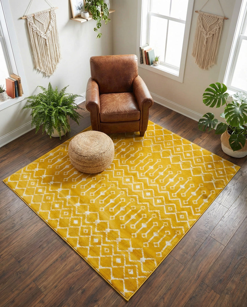 Marrakech Lattice Collection Area Rug - Medina (Yellow) Square Yellow  lifestyle 43